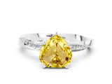 Silver Heart Cut Yellow Sapphire Engagement Ring with Side Stone Accents and Four-Prong Setting_12