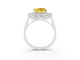 Silver Heart Cut Yellow Sapphire Floral Double Halo Engagement Ring with Prong Setting_141
