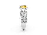 Silver Heart Cut Yellow Sapphire Halo Ring with Round Split Shank and Prong Setting_68