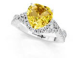 Silver Heart Cut Yellow Sapphire  Halo Twist Band Solitaire Prong Setting Ring_13