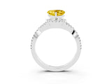 Silver Heart Cut Yellow Sapphire  Halo Twist Band Solitaire Prong Setting Ring_15