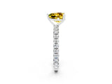 Silver Heart Cut Yellow Sapphire Pavé Solitaire Ring with Round Band and Prong Setting_44