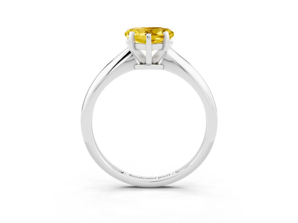 Silver Heart Cut Yellow Sapphire Solitaire Engagement Ring with Classic Band and Four-Prong Setting