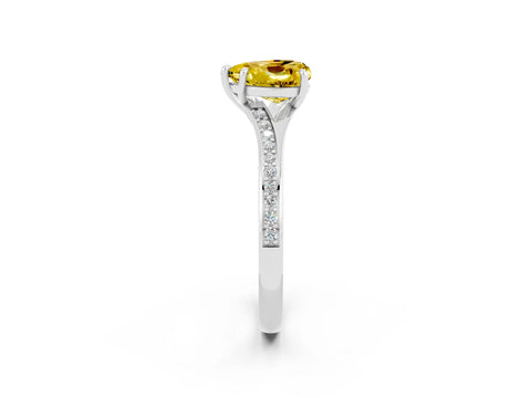 Silver Heart Cut Yellow Sapphire Solitaire Ring with Pavé Band and Prong Setting_14