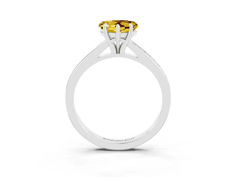 Silver Heart Cut Yellow Sapphire Solitaire Ring with Pavé Band and Prong Setting_15