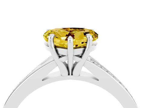 Silver Heart Cut Yellow Sapphire Solitaire Ring with Pavé Band and Prong Setting_16