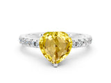 Silver Heart Cut Yellow Sapphire Solitaire Ring with Round  Pavé Band and Four-Prong Setting_24