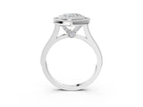 Silver Heart Diamond Halo Ring with Milgrain Frame and Pavé Band 3