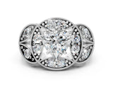 Silver Heart Diamond Milgrain Marquise Filigree Engagement Ring with Prong Setting_6