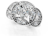 Silver Heart Diamond Milgrain Marquise Filigree Engagement Ring with Prong Setting_7