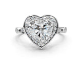 Silver Heart Halo Diamond Engagement Ring with Twisted Band and Four-Prong Setting 2