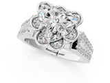 Silver Heart Halo Diamond Floral Split Shank Engagement Ring 1