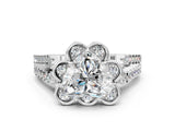 Silver Heart Halo Diamond Floral Split Shank Engagement Ring