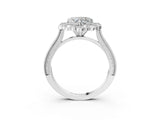 Silver Heart Halo Milgrain Pave Diamond Ring with Four-Prong Setting 3