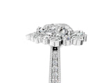Silver Heart Halo Milgrain Pave Diamond Ring with Four-Prong Setting 5
