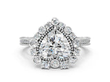 Silver Heart Halo Milgrain Pave Diamond Ring with Four-Prong Setting