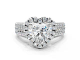 Silver Heart Halo Round Diamond Pave Band with Prong Setting