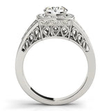 Silver Heart Halo Split Shank Diamond Ring with Milgrain Prong Setting 2