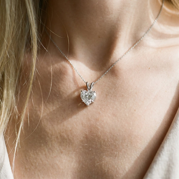 White gold Heart-Shaped Diamond Solitaire Pendant with Four-Prong Setting