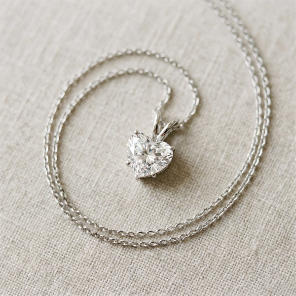 White gold Heart-Shaped Diamond Solitaire Pendant with Four-Prong Setting