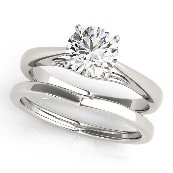 Silver Heart Solitaire Diamond Engagement Ring with Cathedral Setting and Four-Prong Mount on a Classic Band