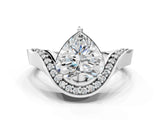Silver Heart Solitaire Diamond Engagement Ring with Pave Band and Four-Prong Setting 1