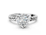 Silver Heart Solitaire Diamond Engagement Ring with XO Engraved Band and Four-Prong Setting