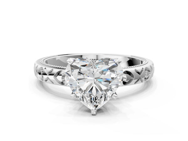 Sterling Silver Heart-Shaped Solitaire Engagement Ring Setting with XO Engraved Band