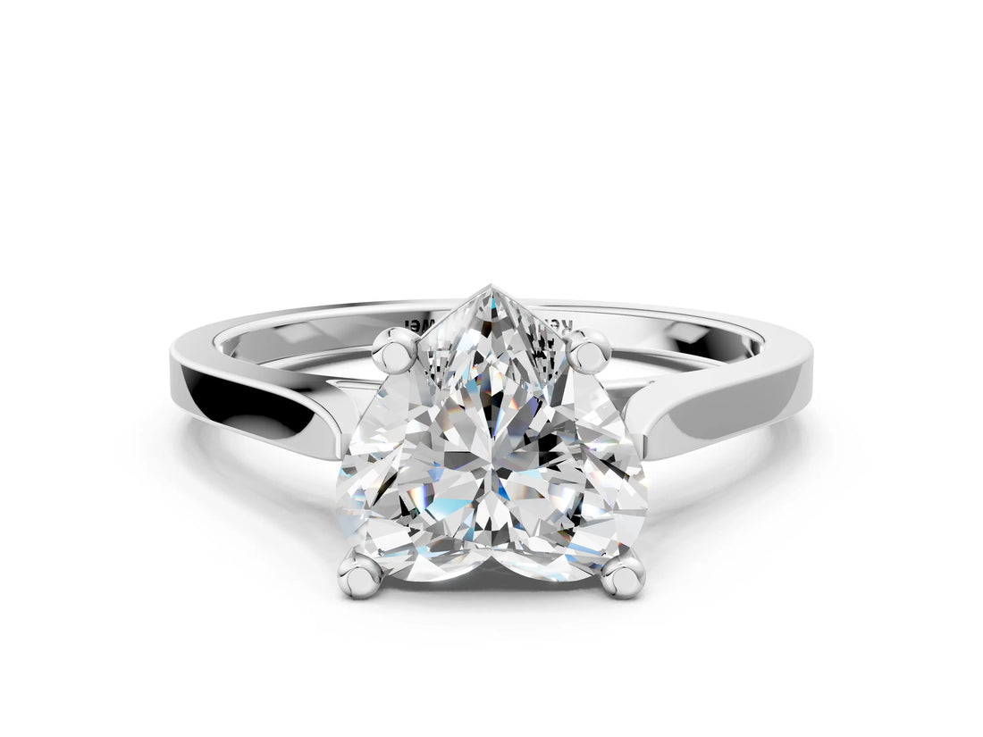 Silver Heart Solitaire Diamond Ring with Four-Prong Setting and Tapered Band 1