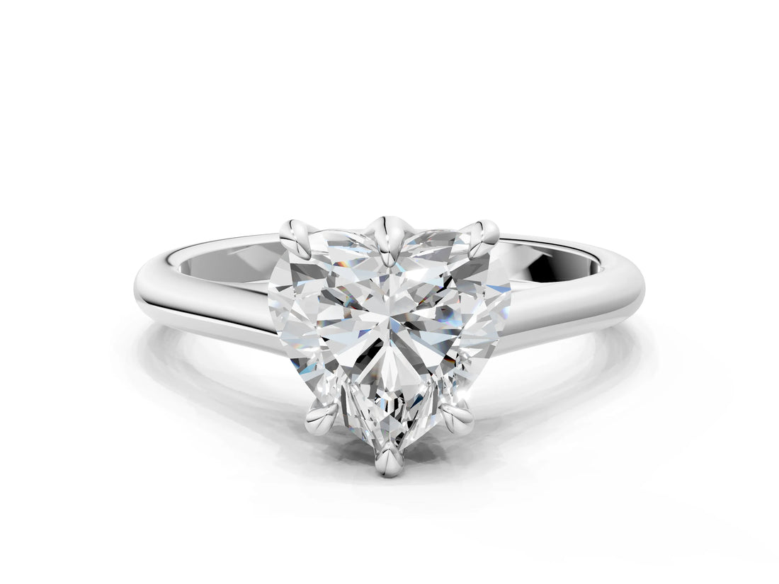Silver Heart Solitaire Engagement Ring with Six-Prong Setting and Classic Band 1