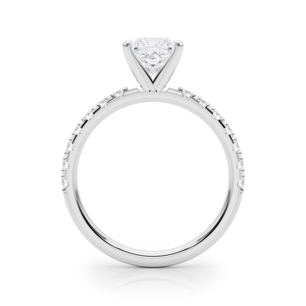 Silver Heart Solitaire Pavé Band with Four-Prong Setting 1