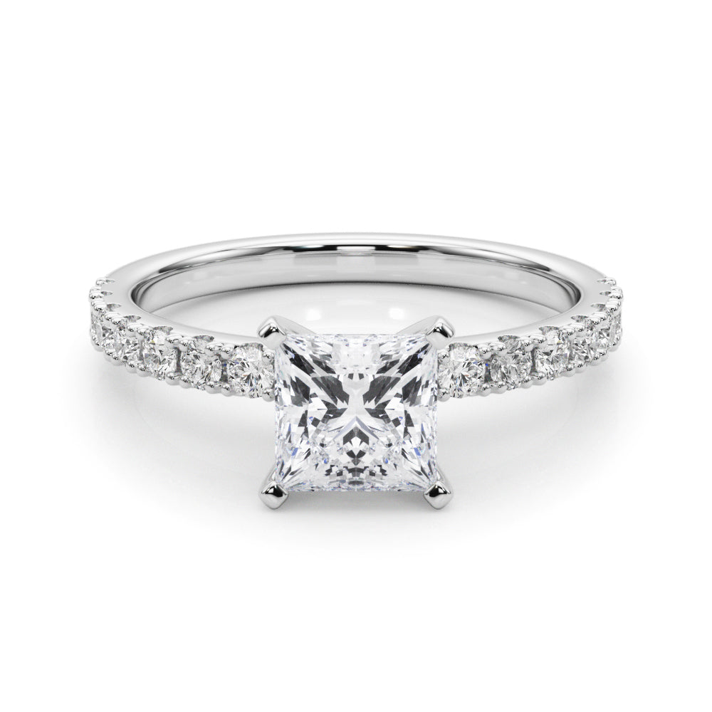 Silver Heart Solitaire Pavé Band with Four-Prong Setting