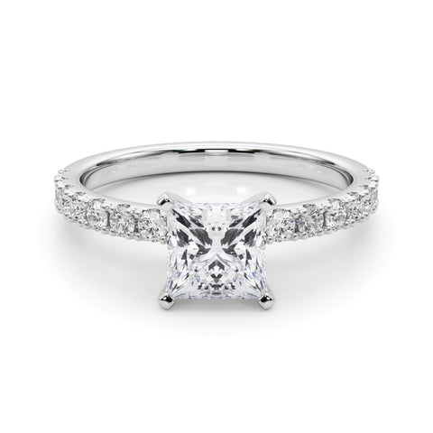 Silver Heart Solitaire Pavé Band with Four-Prong Setting