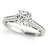 Silver Heart Solitaire Prong Set Diamond Engagement Ring with Pave Band
