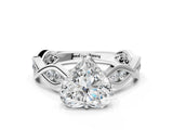 Silver Heart Solitaire Twist Band with Leaf Prong Setting 1