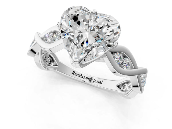 Sterling Silver Heart-Shaped Twisted Engagement Ring Setting with Accented Crossover Band