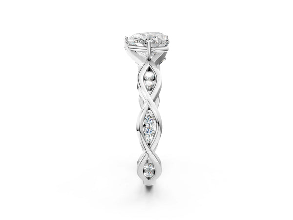Sterling Silver Heart-Shaped Twisted Engagement Ring Setting with Accented Crossover Band