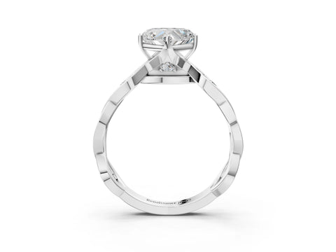 Silver Heart Solitaire Twist Band with Leaf Prong Setting 4