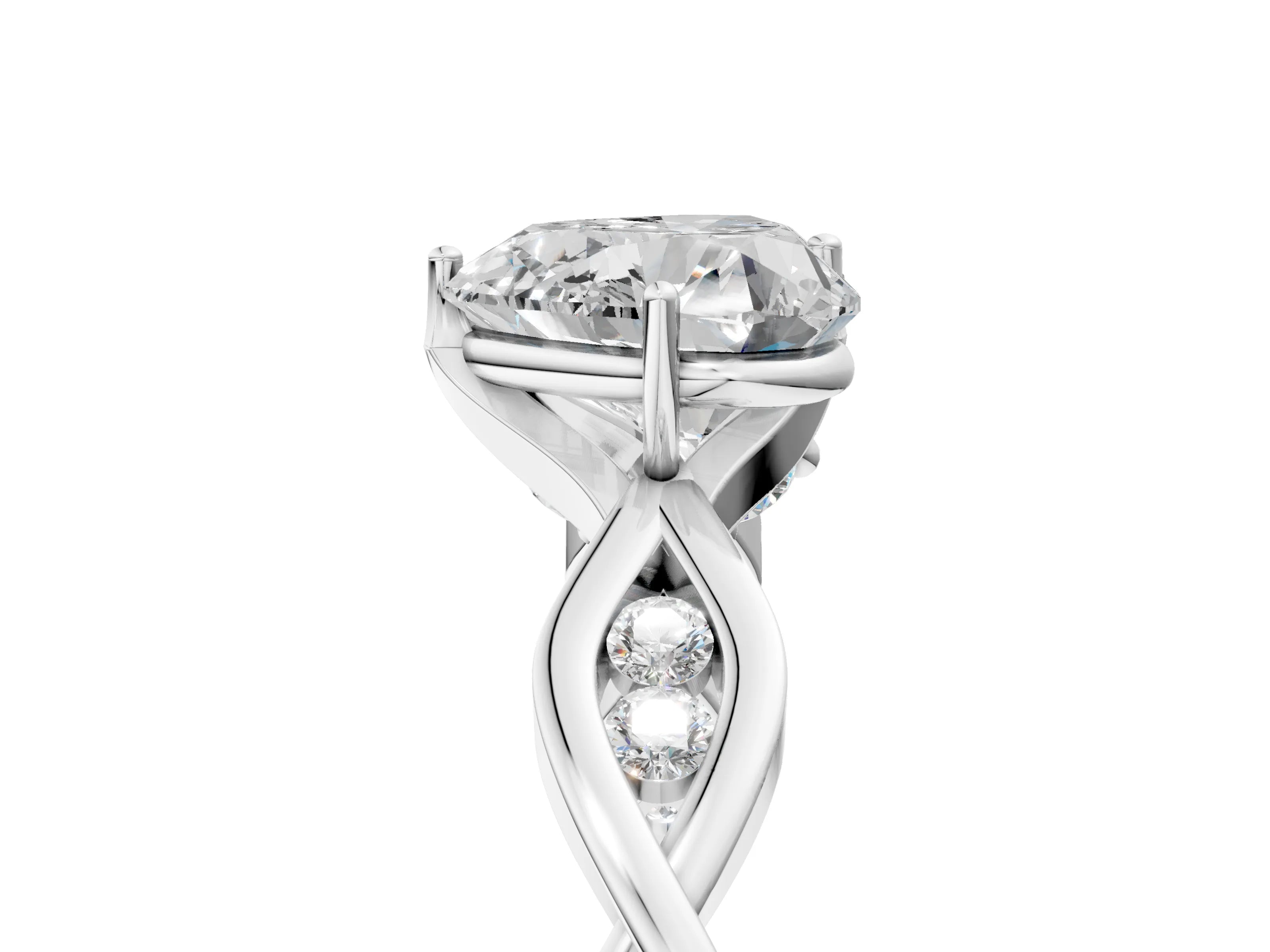 Silver Heart Solitaire Twist Band with Leaf Prong Setting