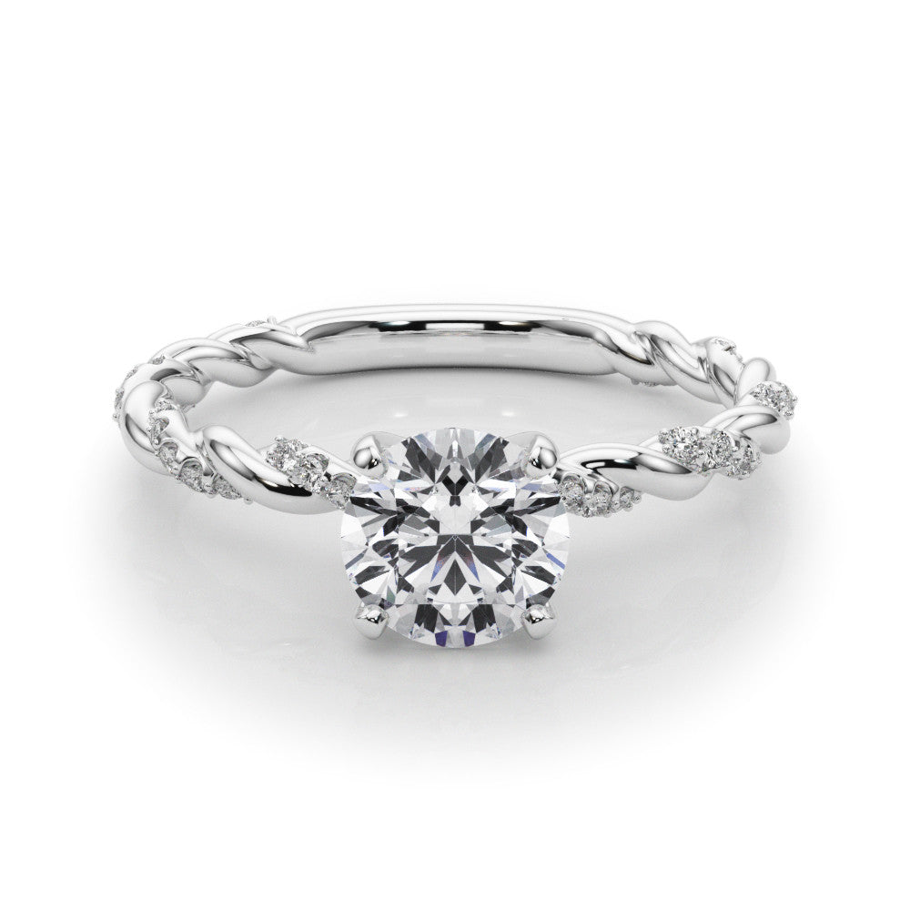 Silver Heart Solitaire Twisted Band with Pavé Accents and Four-Prong Setting