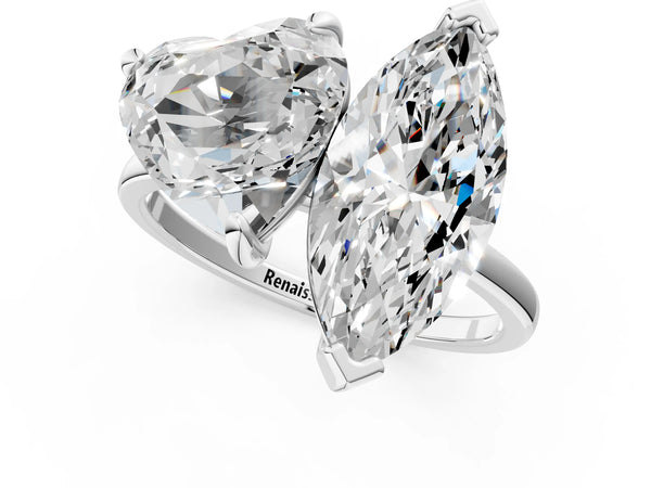 Sterling Silver Heart-Shaped and Marquise Lab-Grown Diamond Toi et Moi Ring