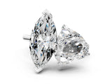 Silver Heart and Marquise Toi Moi Ring with Prong Setting and Plain Band