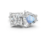 Silver Heart and Princess Toi Moi Ring with Prong Setting and Micro Pave Band