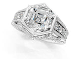 Silver Hexagon Bezel Asscher Cut Diamond Milgrain Split Shank Ring_8