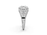 Silver Hexagon Bezel Asscher Cut Diamond Milgrain Split Shank Ring_9