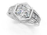 Silver Hexagon Bezel Cushion Cut Diamond Milgrain Split Shank Ring_8