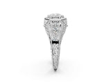 Silver Hexagon Bezel Cushion Cut Diamond Milgrain Split Shank Ring_9