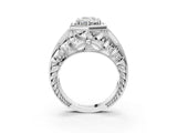 Silver Hexagon Bezel Emerald Cut Diamond Milgrain Split Shank Ring_40