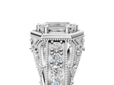 Silver Hexagon Bezel Emerald Cut Diamond Milgrain Split Shank Ring_42