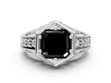 Silver Hexagon Bezel Fancy Black Asscher Cut Diamond Milgrain Split Shank Ring_36